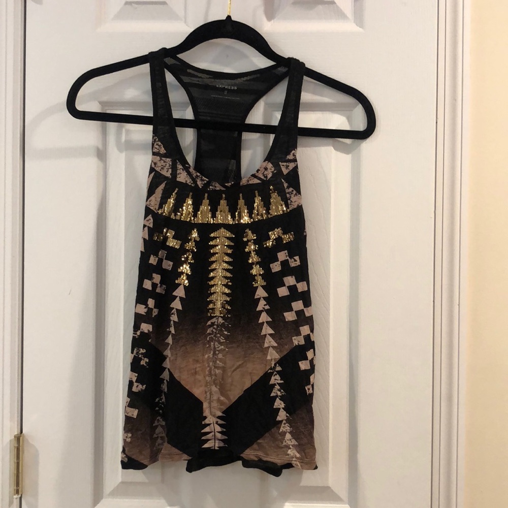 Gold sequin geometric racer back tank from Express